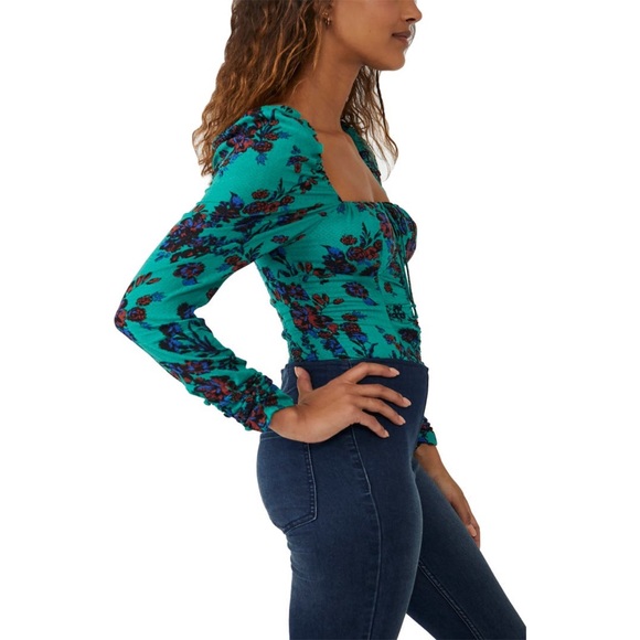 FREE PEOPLE Hilary Printed Top Green Combo Size XS NWT - Picture 3 of 6